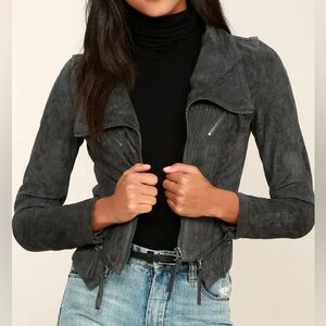 Lulus Charcoal Grey Suede Moto Jacket - Size Small